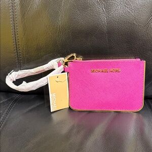 Michael Kors Fuchsia Wristlet with Gold Accents